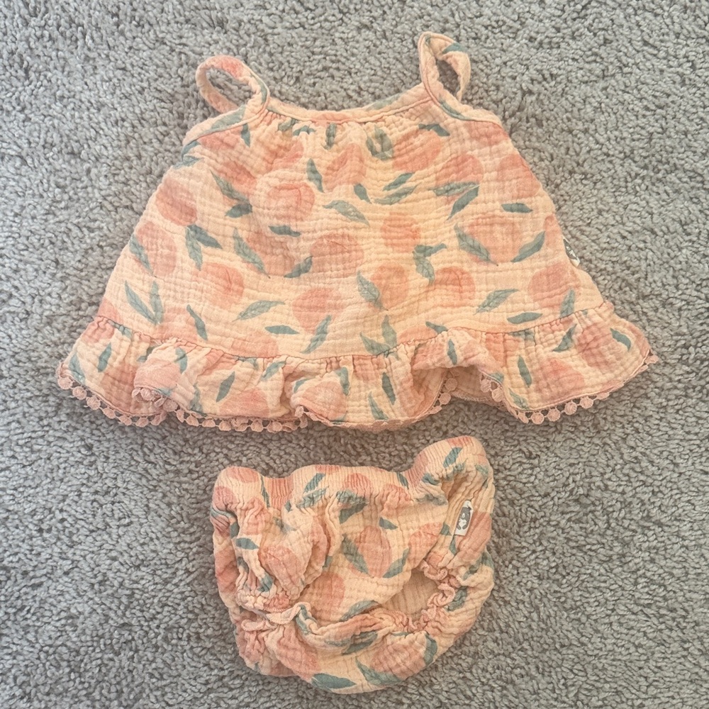 Peach Floral Baby Sundress with Matching Diaper Cover